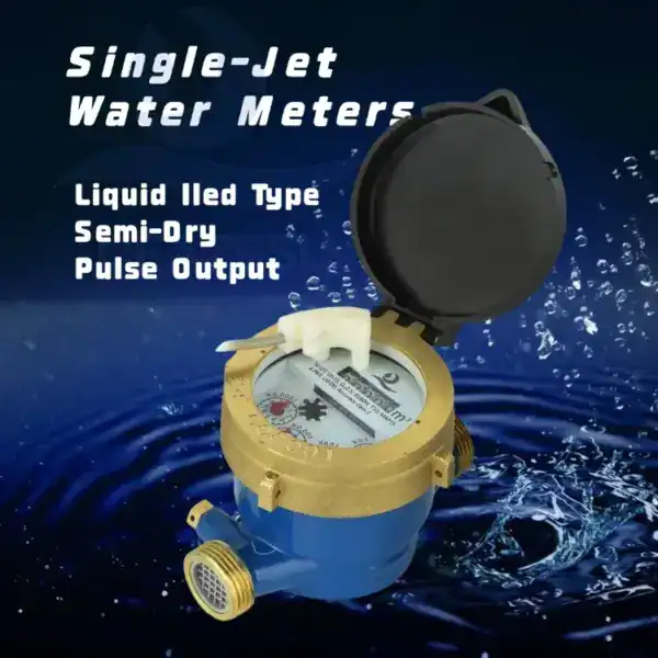 Pulse Output Single Jet Water Meter Semi-Dry Type Brass Body DN15 - 32